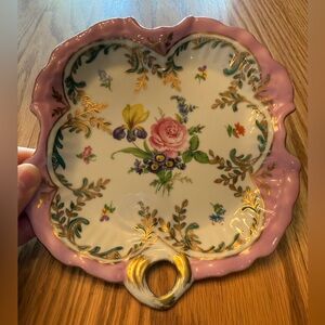 Vintage Floral Pink and Gold Decorative Plate